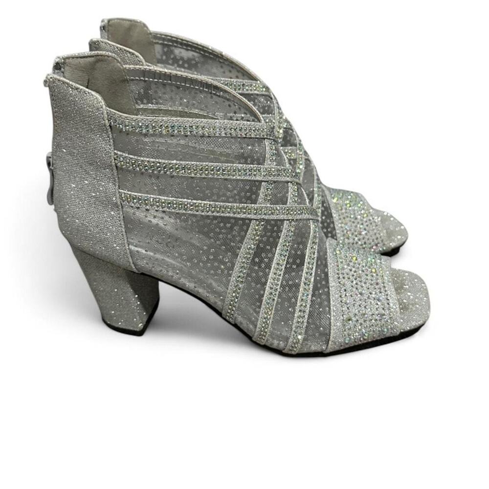 Silver glitter peep toe ankle